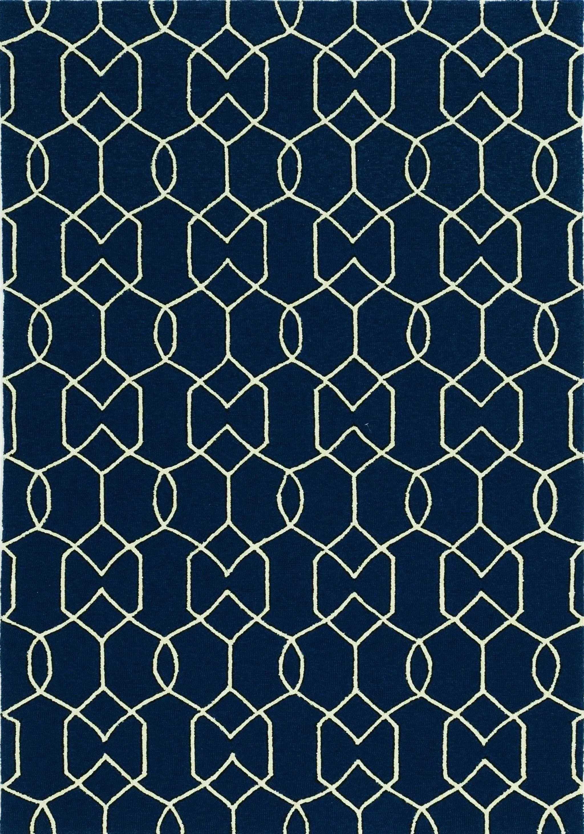 5' X 7' Navy Blue Geometric Hand Hooked Area Rug - Image 5