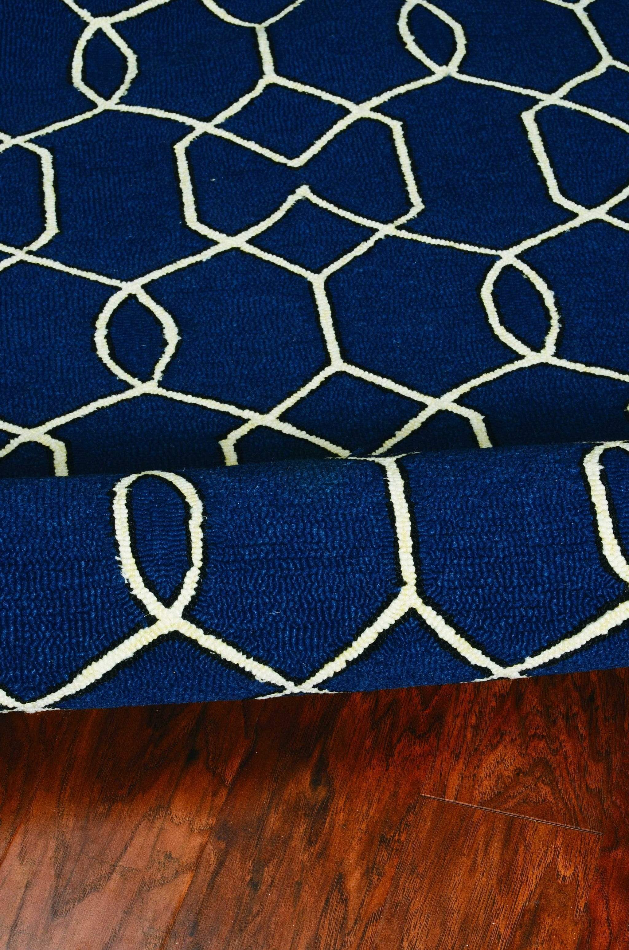 5' X 7' Navy Blue Geometric Hand Hooked Area Rug - Image 6