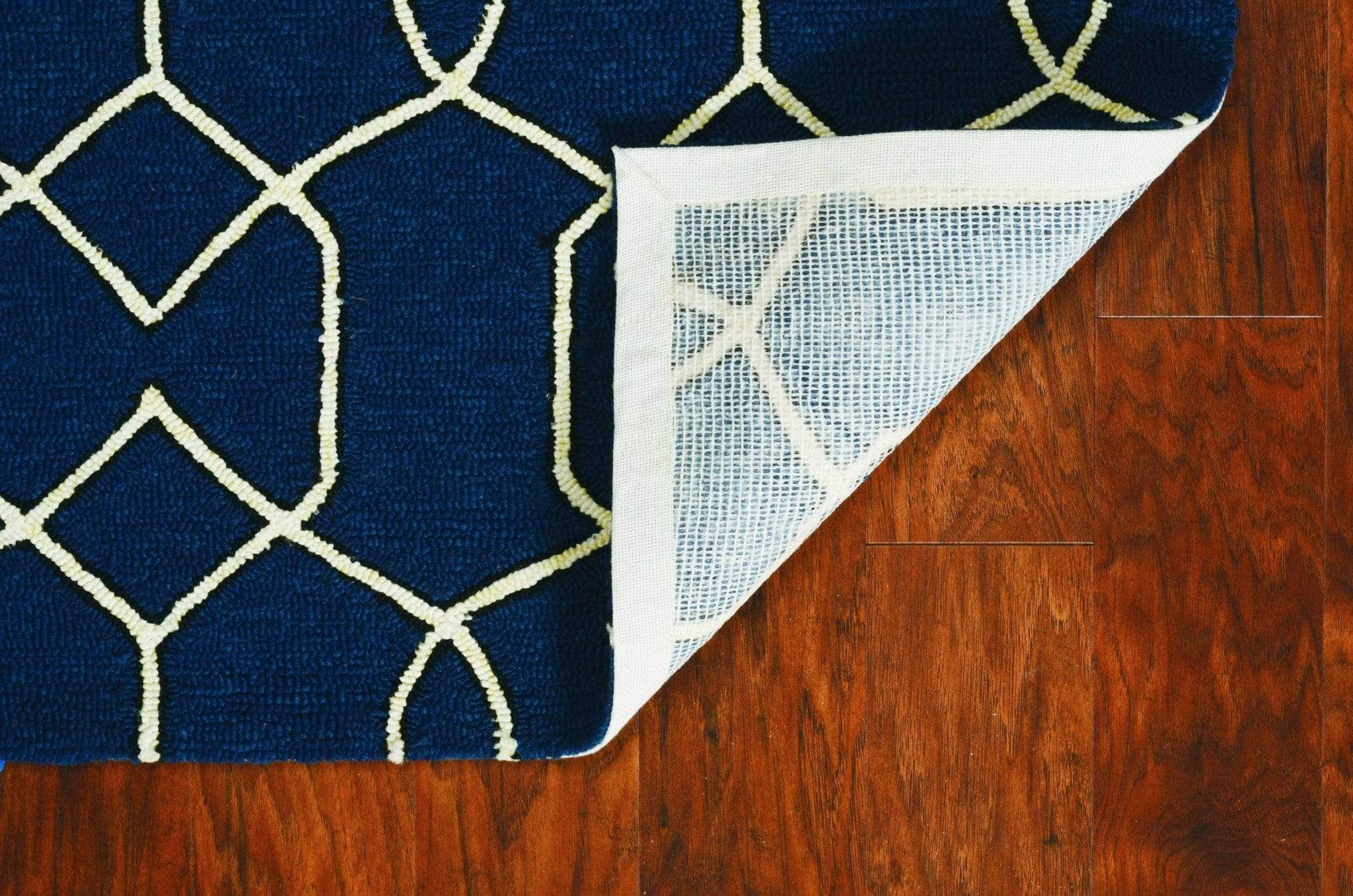5' X 7' Navy Blue Geometric Hand Hooked Area Rug - Image 8