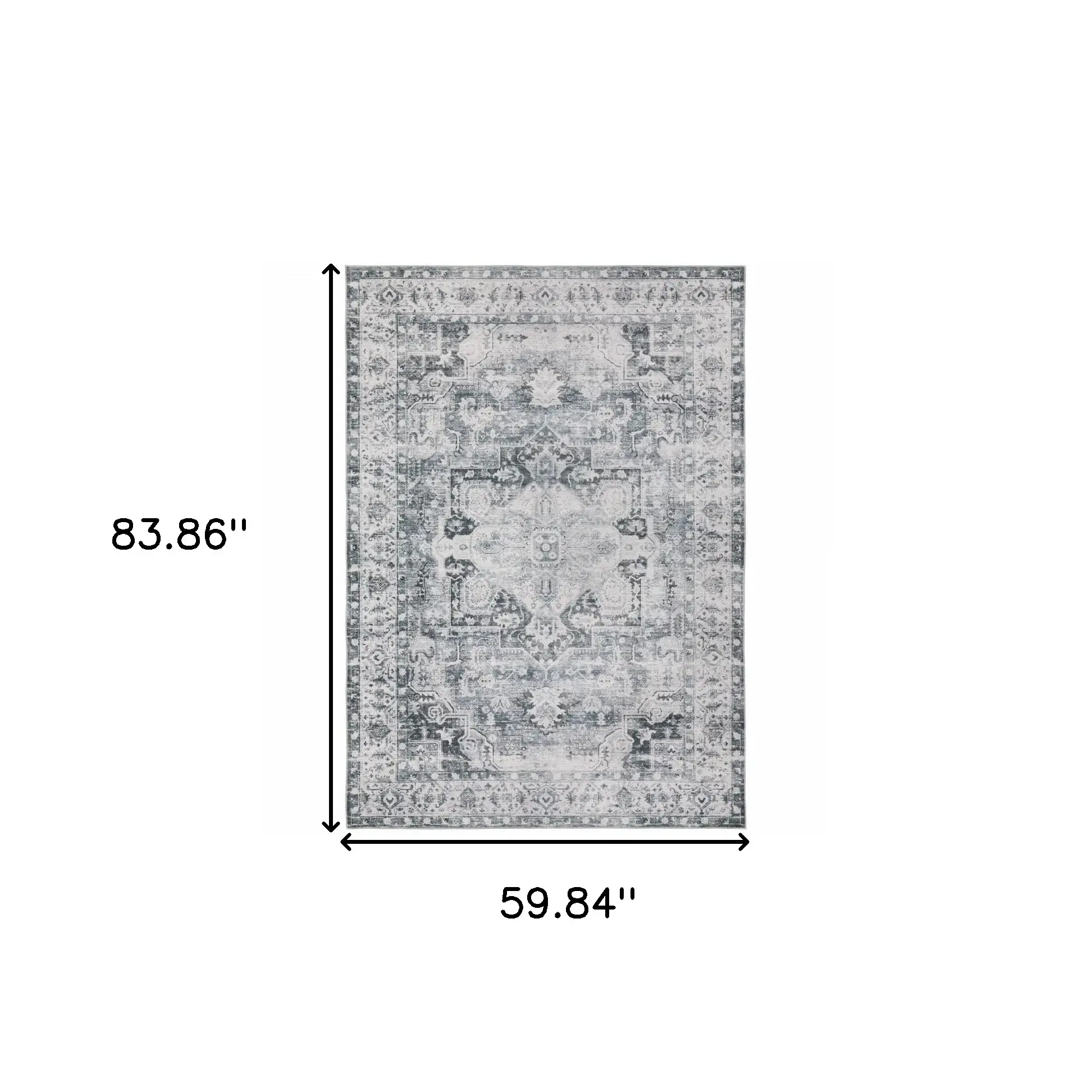 5' X 7' Navy Blue Ivory And Grey Oriental Printed Stain Resistant Non Skid Area Rug - Image 3