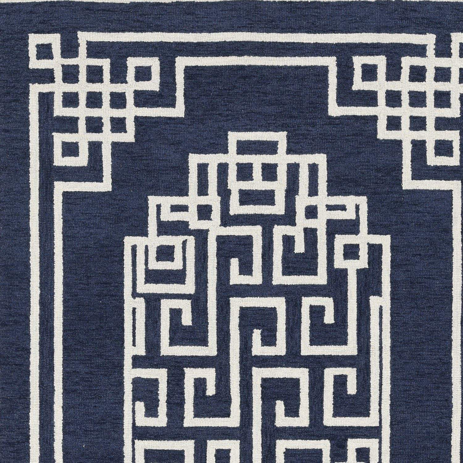 5' X 7' Navy Blue Ivory Hand Tufted Bordered Greek Key Indoor Area Rug - Image 6