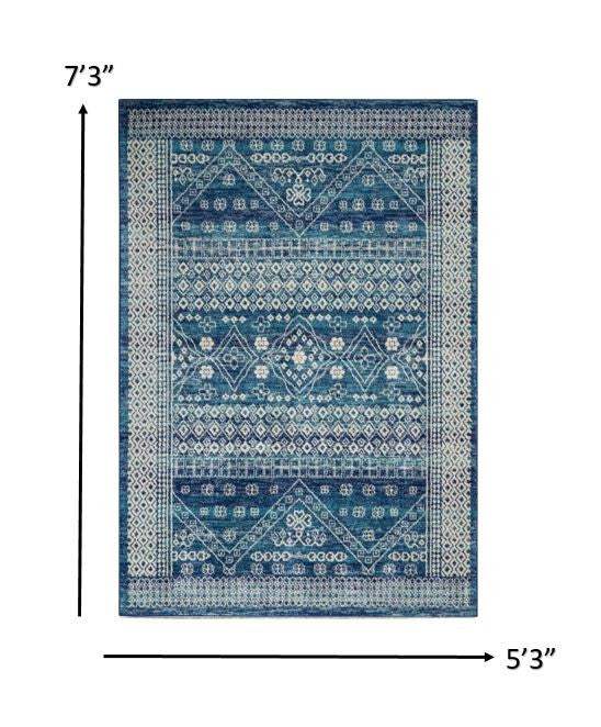 5' X 7' Navy Blue Power Loom Area Rug - Image 3