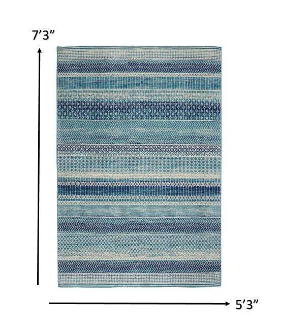 5' X 7' Navy Blue Southwestern Power Loom Area Rug - Image 3