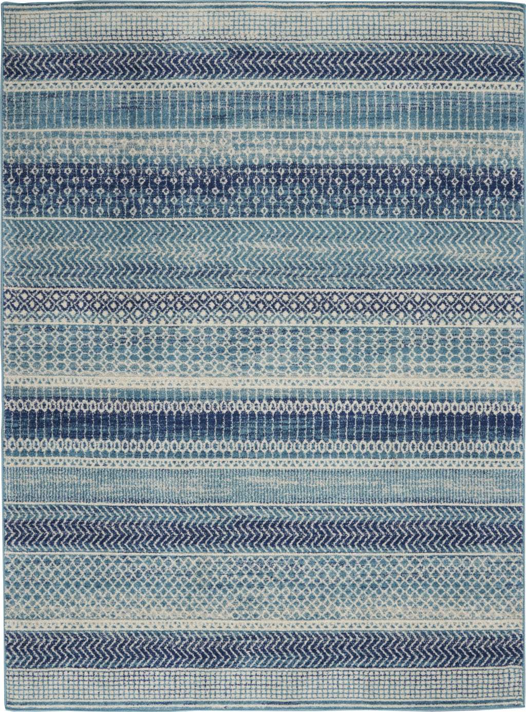 5' X 7' Navy Blue Southwestern Power Loom Area Rug - Image 4