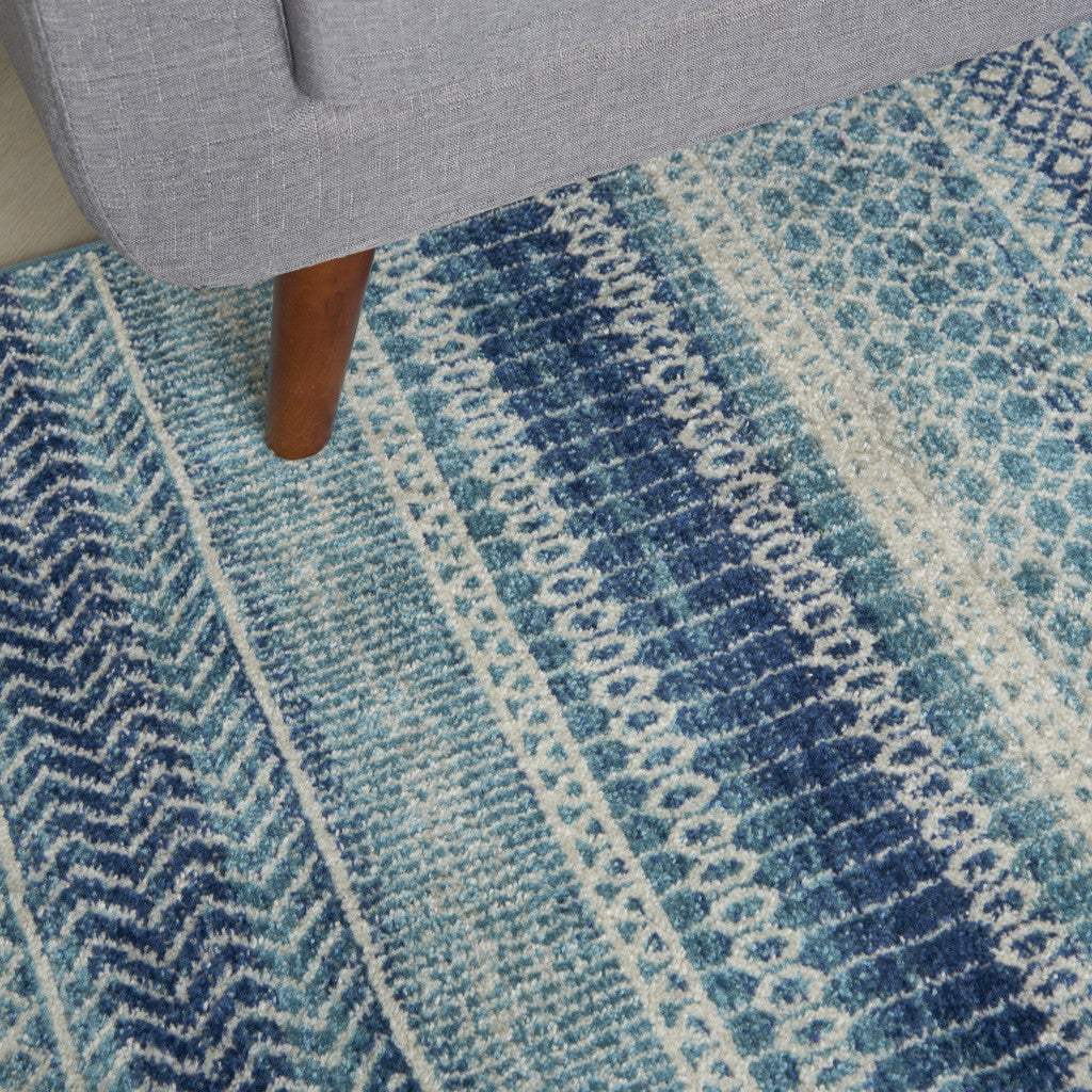 5' X 7' Navy Blue Southwestern Power Loom Area Rug - Image 7