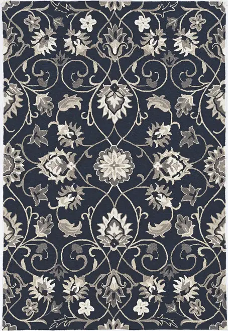 5' X 7' Navy Floral Vines Indoor Outdoor Area Rug - Image 2