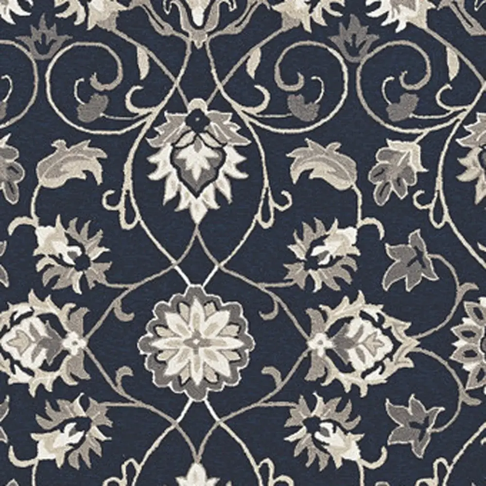 5' X 7' Navy Floral Vines Indoor Outdoor Area Rug - Image 4