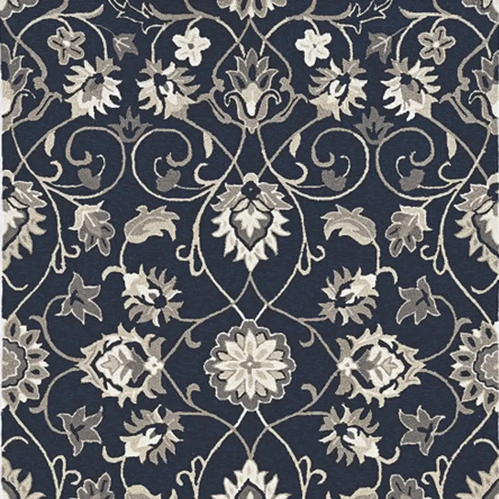 5' X 7' Navy Floral Vines Indoor Outdoor Area Rug - Image 5