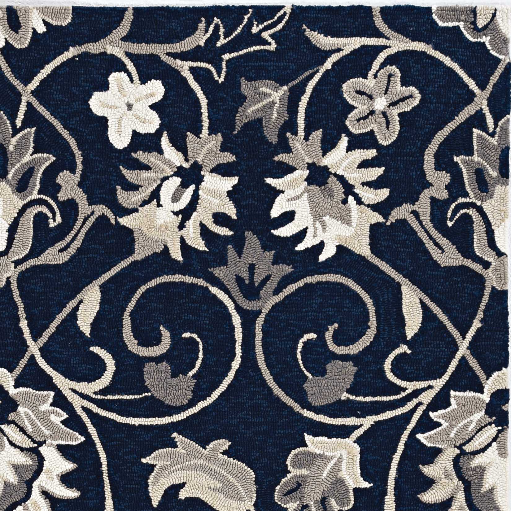 5' X 7' Navy Floral Vines Indoor Outdoor Area Rug - Image 6