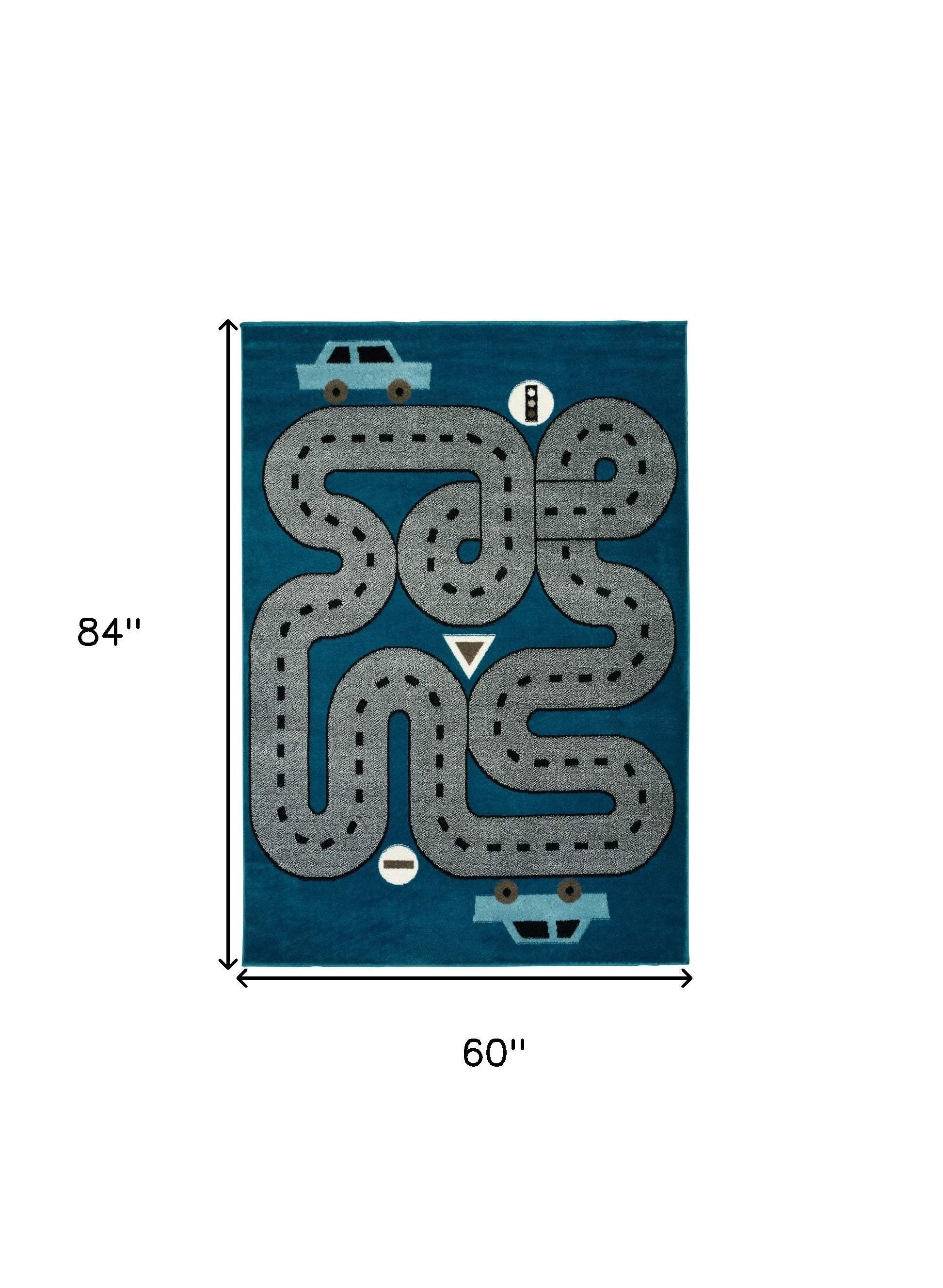 5' X 7' Navy Imaginative Racetrack Area Rug - Image 3