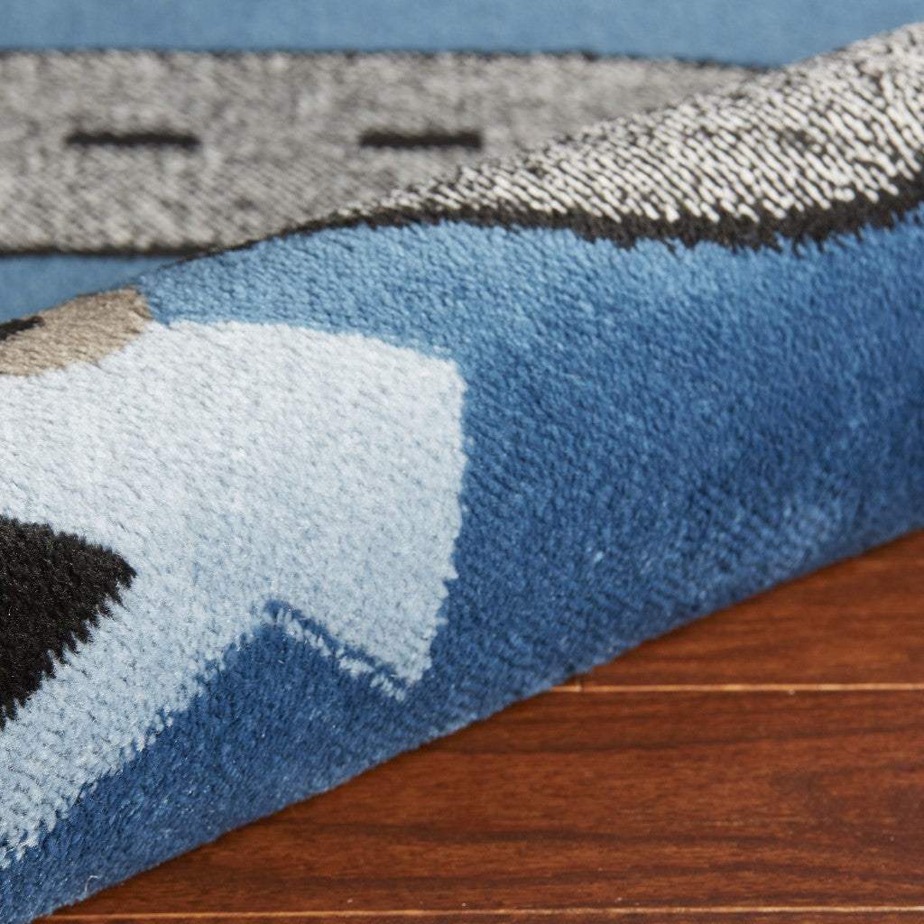 5' X 7' Navy Imaginative Racetrack Area Rug - Image 4