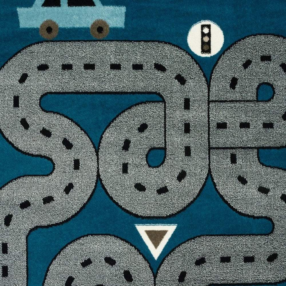 5' X 7' Navy Imaginative Racetrack Area Rug - Image 6