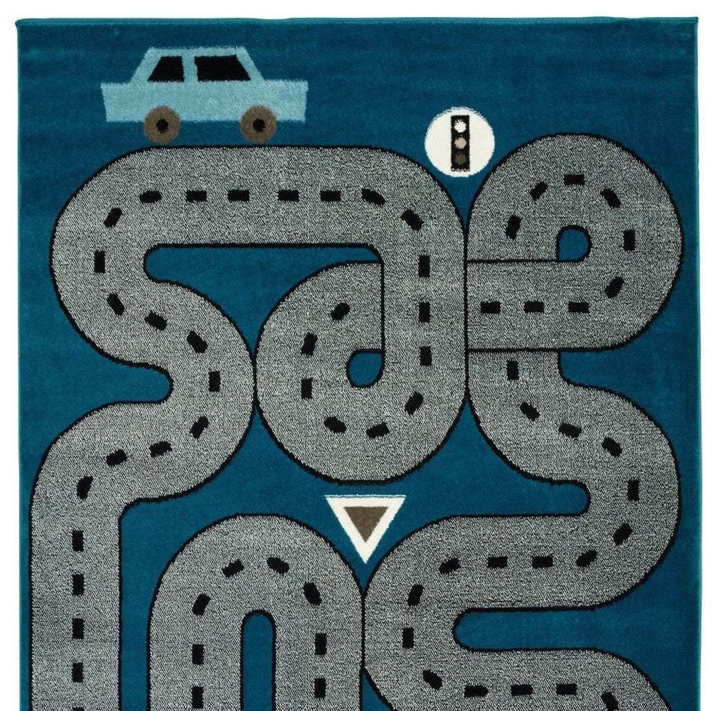 5' X 7' Navy Imaginative Racetrack Area Rug - Image 7