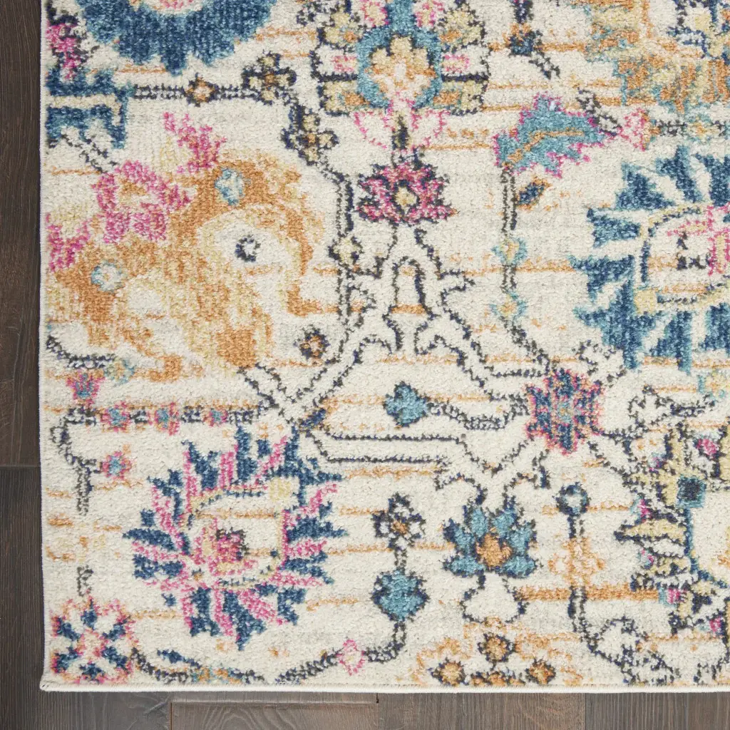 5' X 7' Orange And Ivory Floral Power Loom Area Rug - Image 2