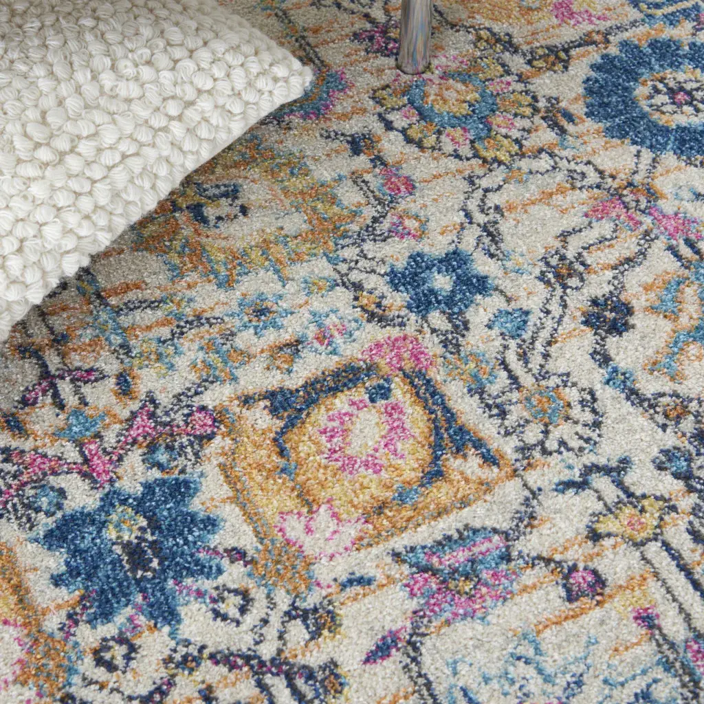 5' X 7' Orange And Ivory Floral Power Loom Area Rug - Image 7