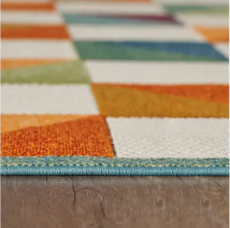 5' X 7' Orange And Ivory Geometric Stain Resistant Indoor Outdoor Area Rug - Image 2