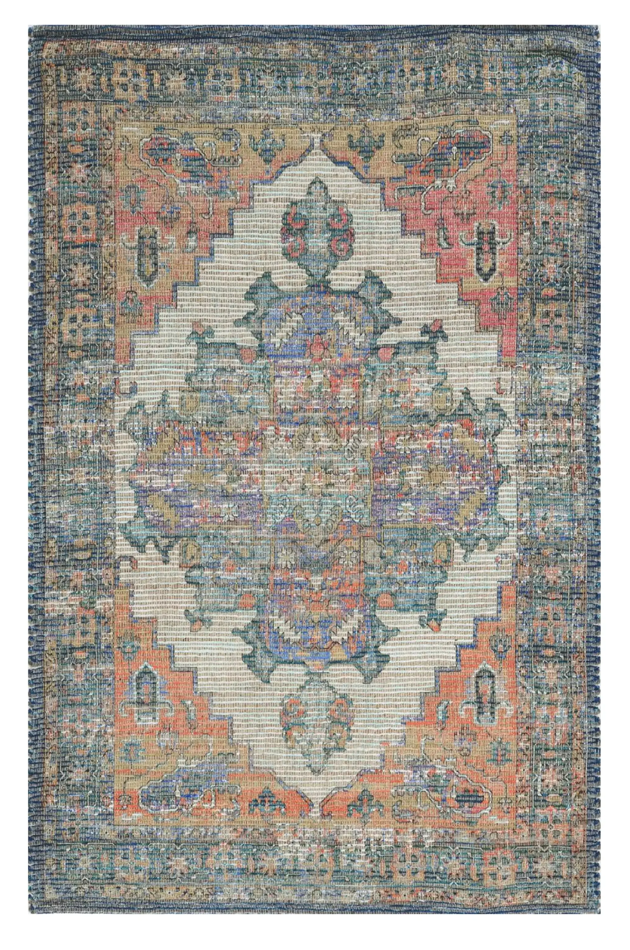 5' X 7' Orange Medallion Hand Woven Distressed Area Rug - Image 2