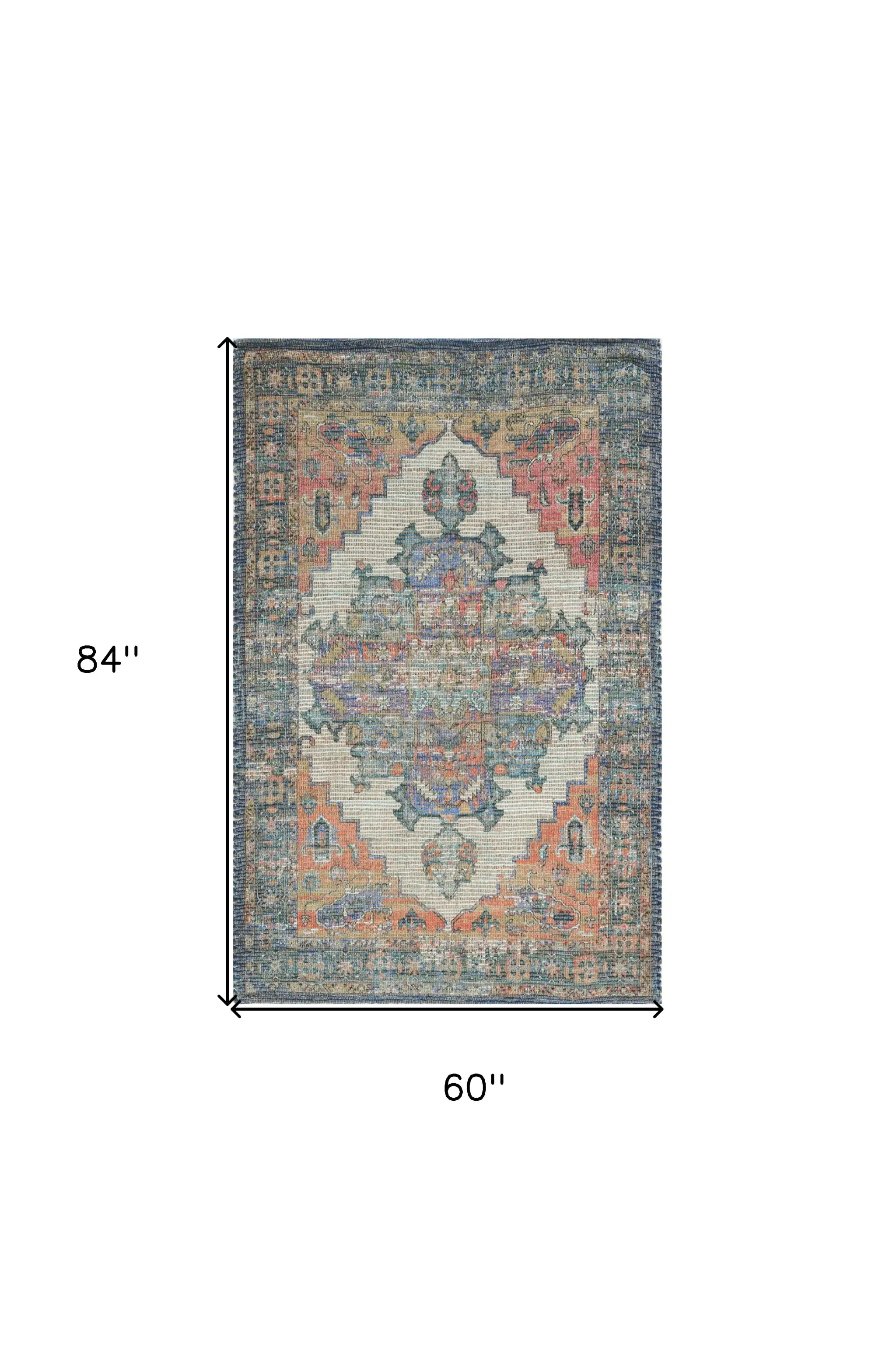 5' X 7' Orange Medallion Hand Woven Distressed Area Rug - Image 3