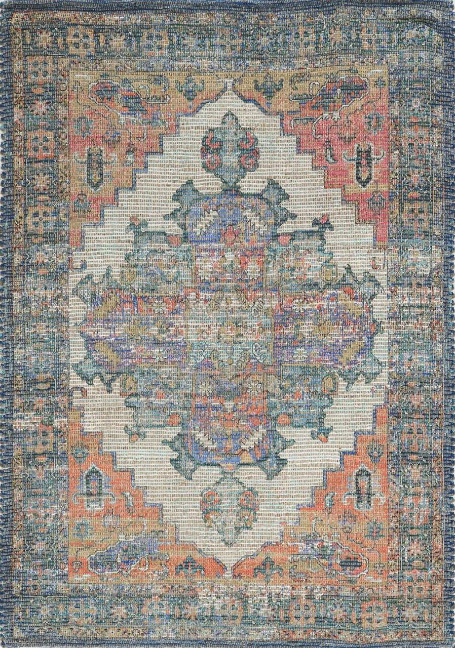 5' X 7' Orange Medallion Hand Woven Distressed Area Rug - Image 4