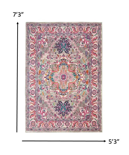 5' X 7' Pink And Gray Power Loom Area Rug - Image 2