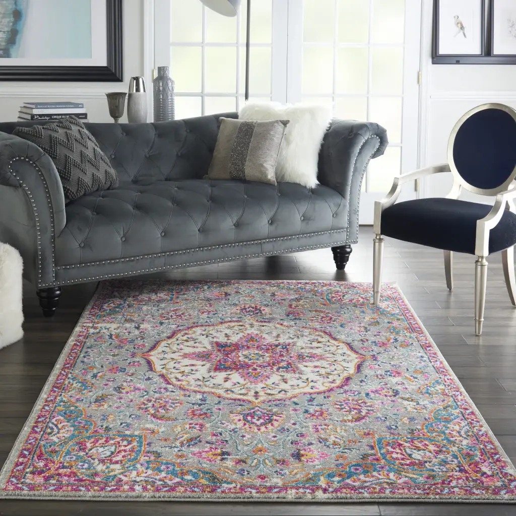 5' X 7' Pink And Gray Power Loom Area Rug - Image 6