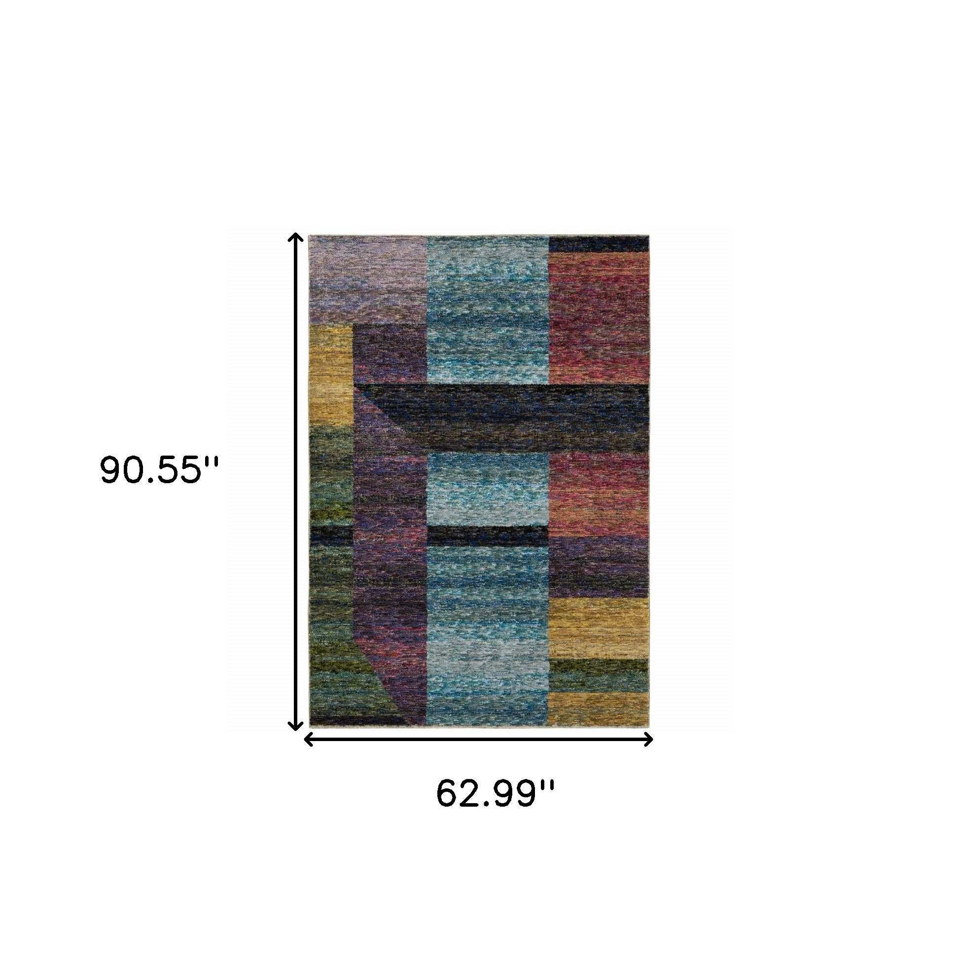 5' X 7' Purple and Red Geometric Power Loom Area Rug - Image 3