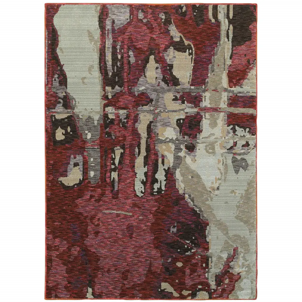 5' X 7' Red and Beige Abstract Power Loom Area Rug - Image 2