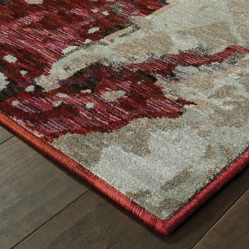 5' X 7' Red and Beige Abstract Power Loom Area Rug - Image 4