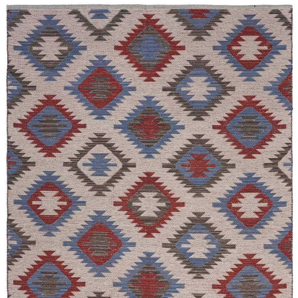 5' X 7' Red and Blue Geometric Diamonds Area Rug - Image 2