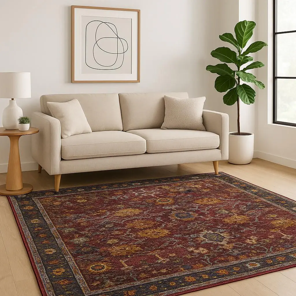 5' X 7' Red Purple Oriental Power Loom Area Rug