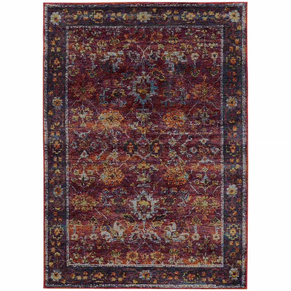 5' X 7' Red Purple Oriental Power Loom Area Rug - Image 2