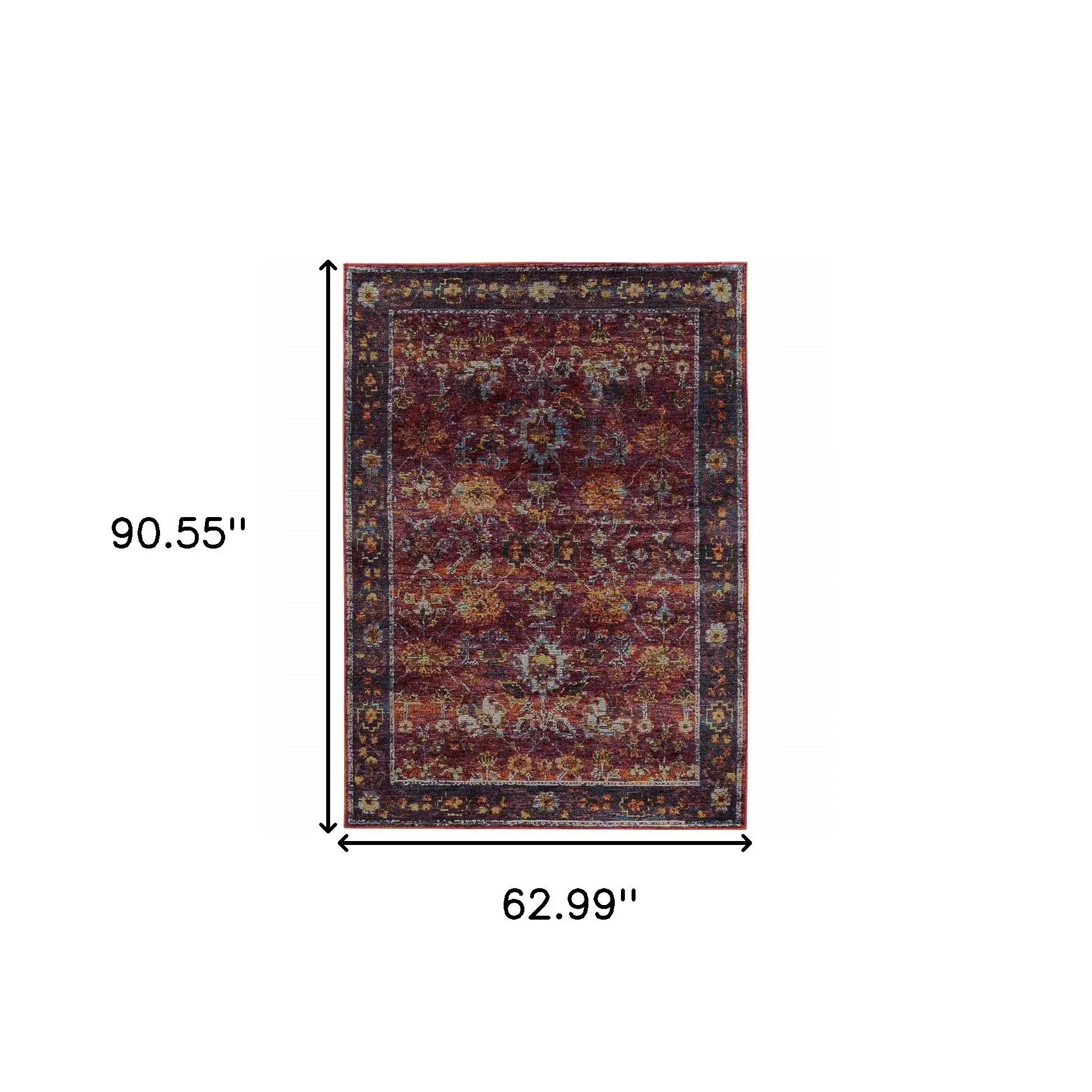 5' X 7' Red Purple Oriental Power Loom Area Rug - Image 3
