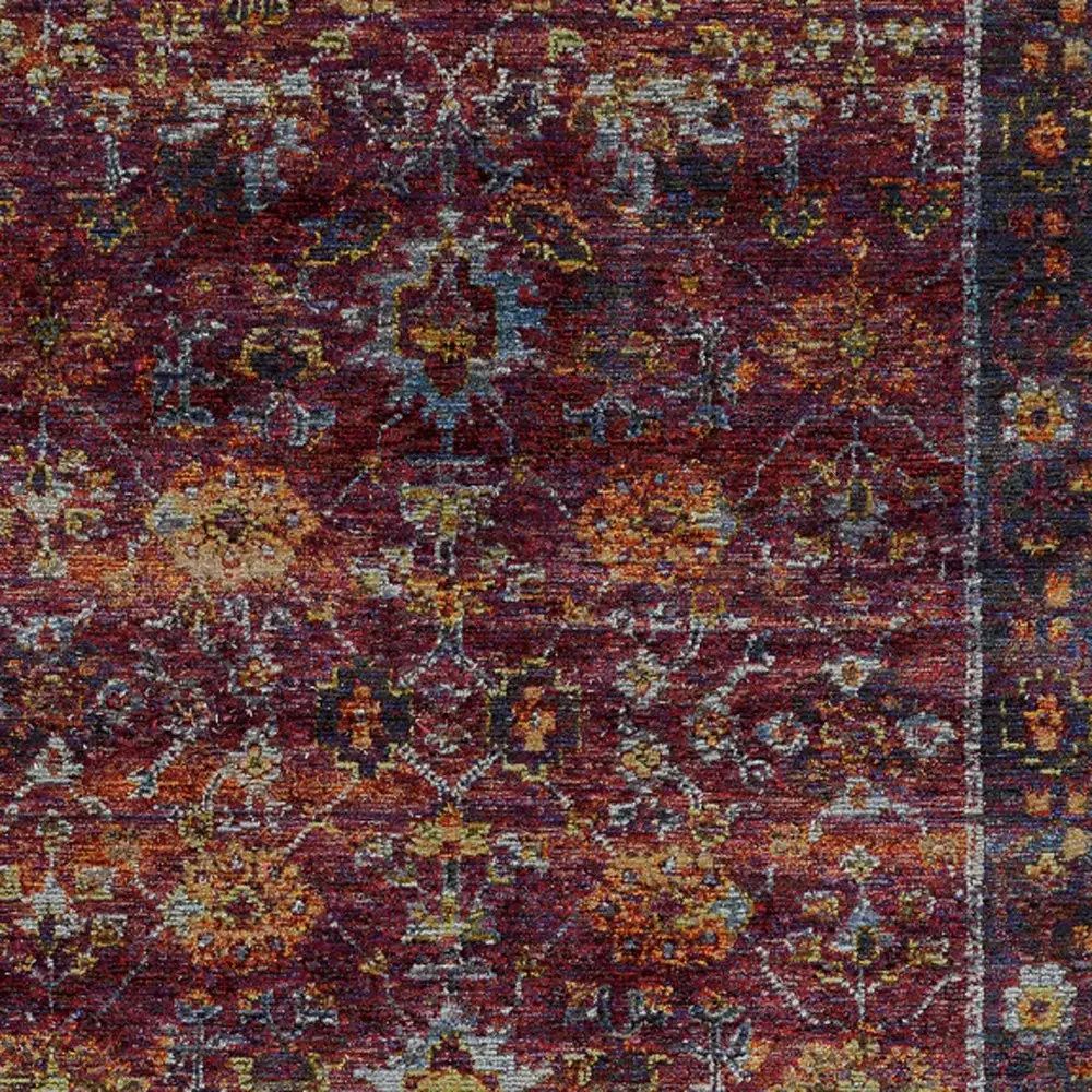 5' X 7' Red Purple Oriental Power Loom Area Rug - Image 4