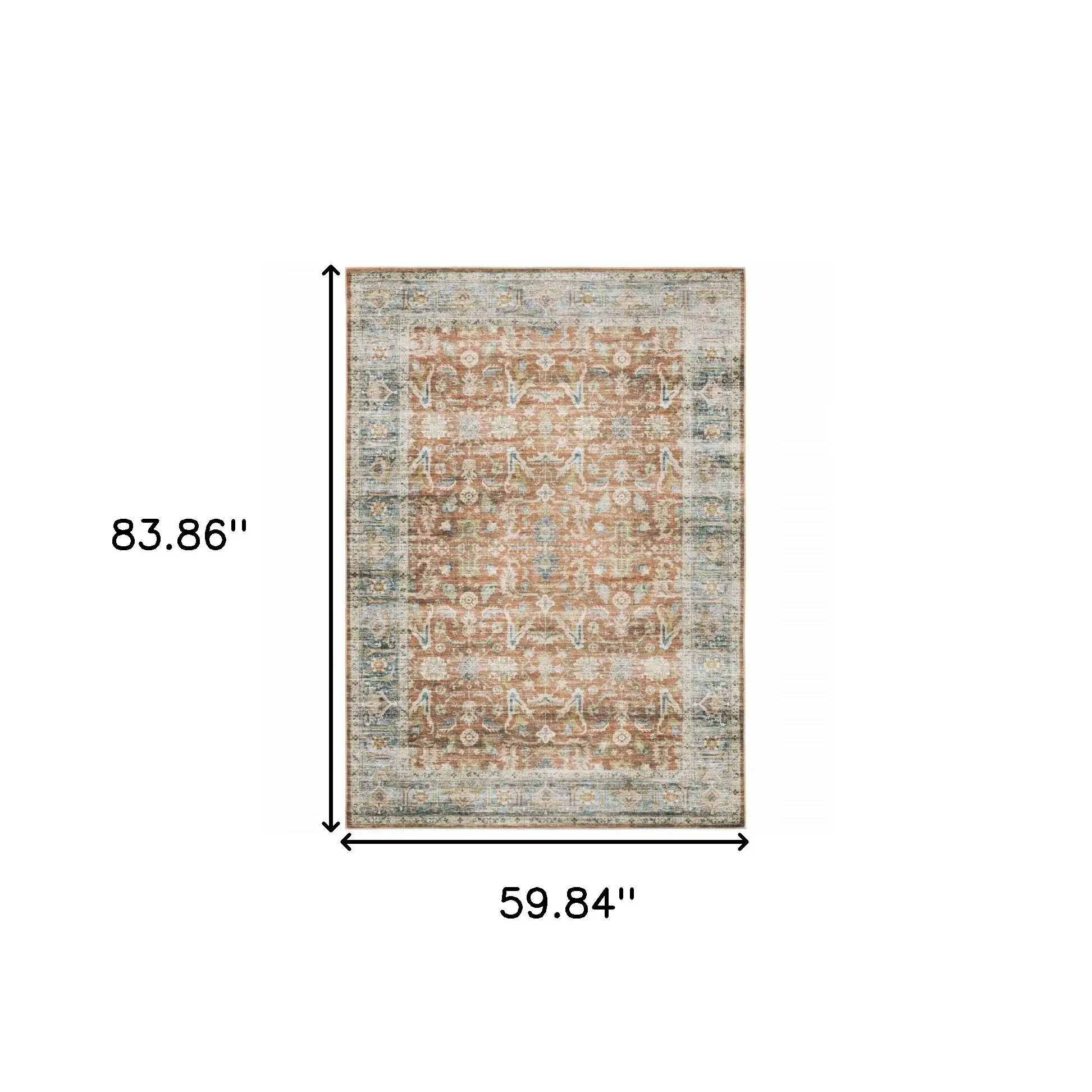 5' X 7' Rust Blue Ivory And Gold Oriental Printed Stain Resistant Non Skid Area Rug - Image 3