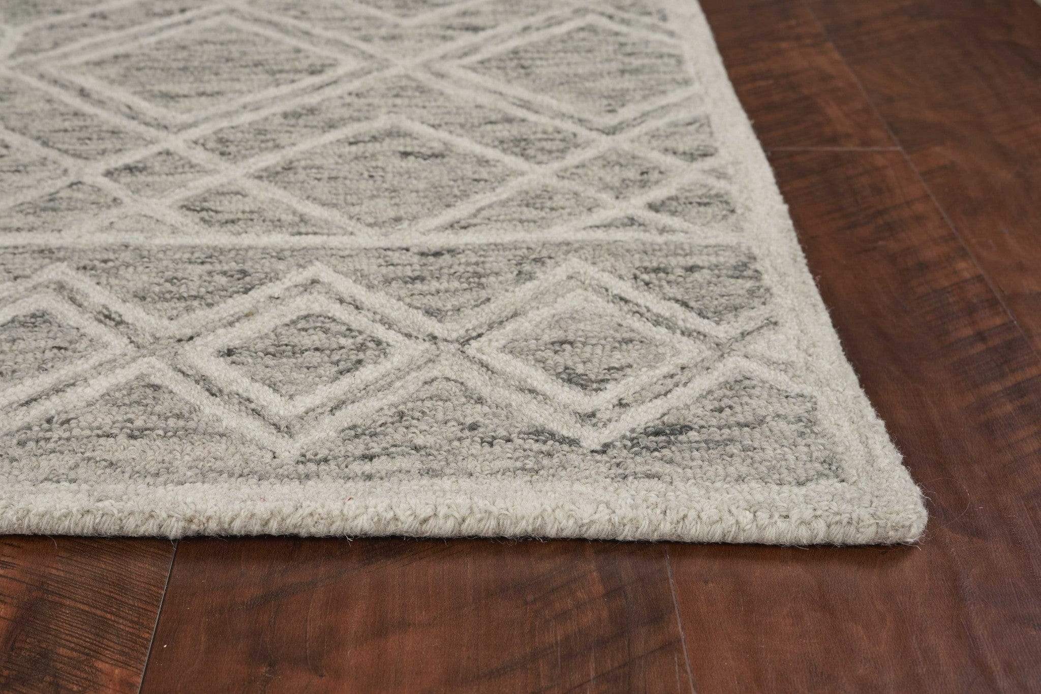 5' X 7' Sand Geometric Diamond Wool Indoor Area Rug - Image 4