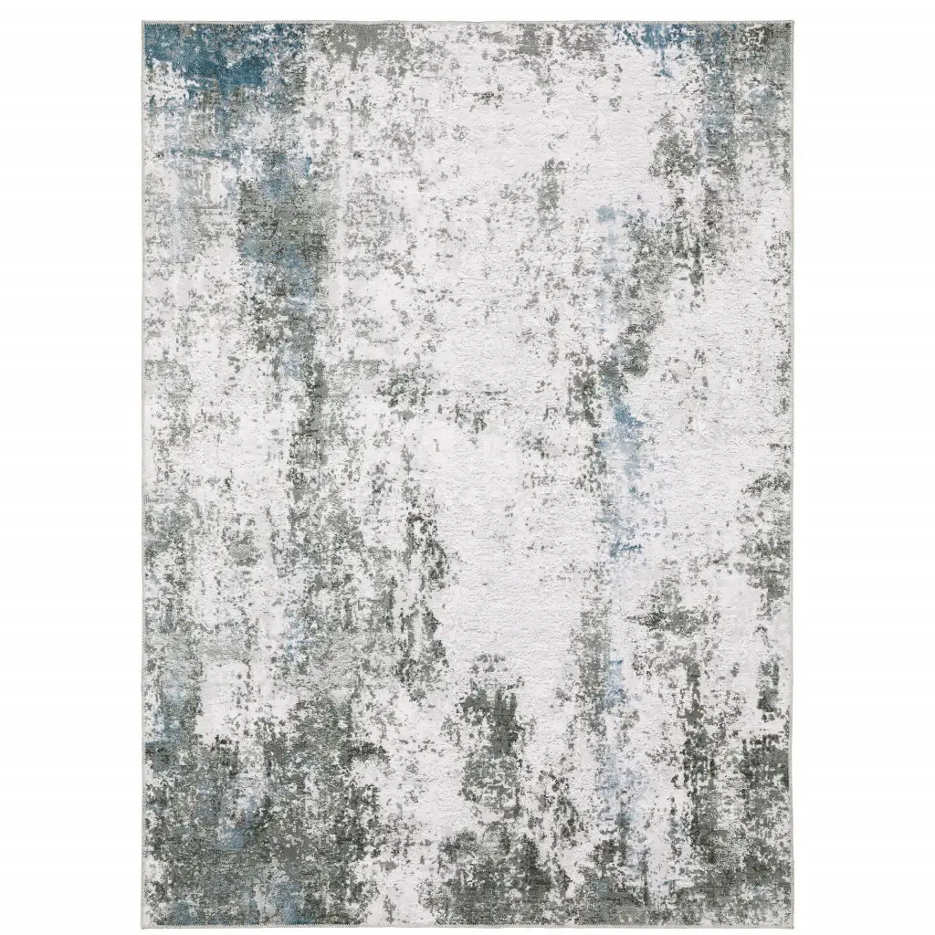 5' X 7' Silver Grey Charcoal And Light Blue Abstract Printed Stain Resistant Non Skid Area Rug - Image 2