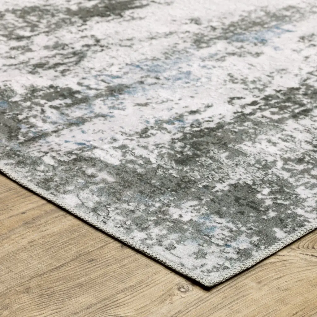 5' X 7' Silver Grey Charcoal And Light Blue Abstract Printed Stain Resistant Non Skid Area Rug - Image 4