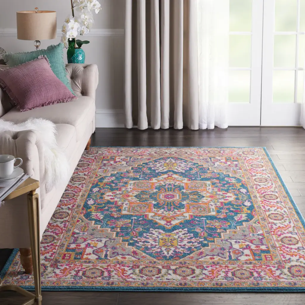 5' X 7' Teal Blue Power Loom Area Rug - Image 6