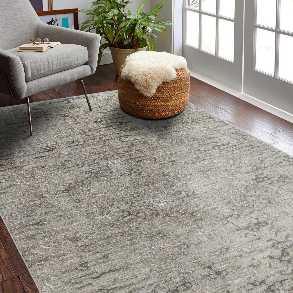 5' X 8' Beige Abstract Stain Resistant Area Rug - Image 4