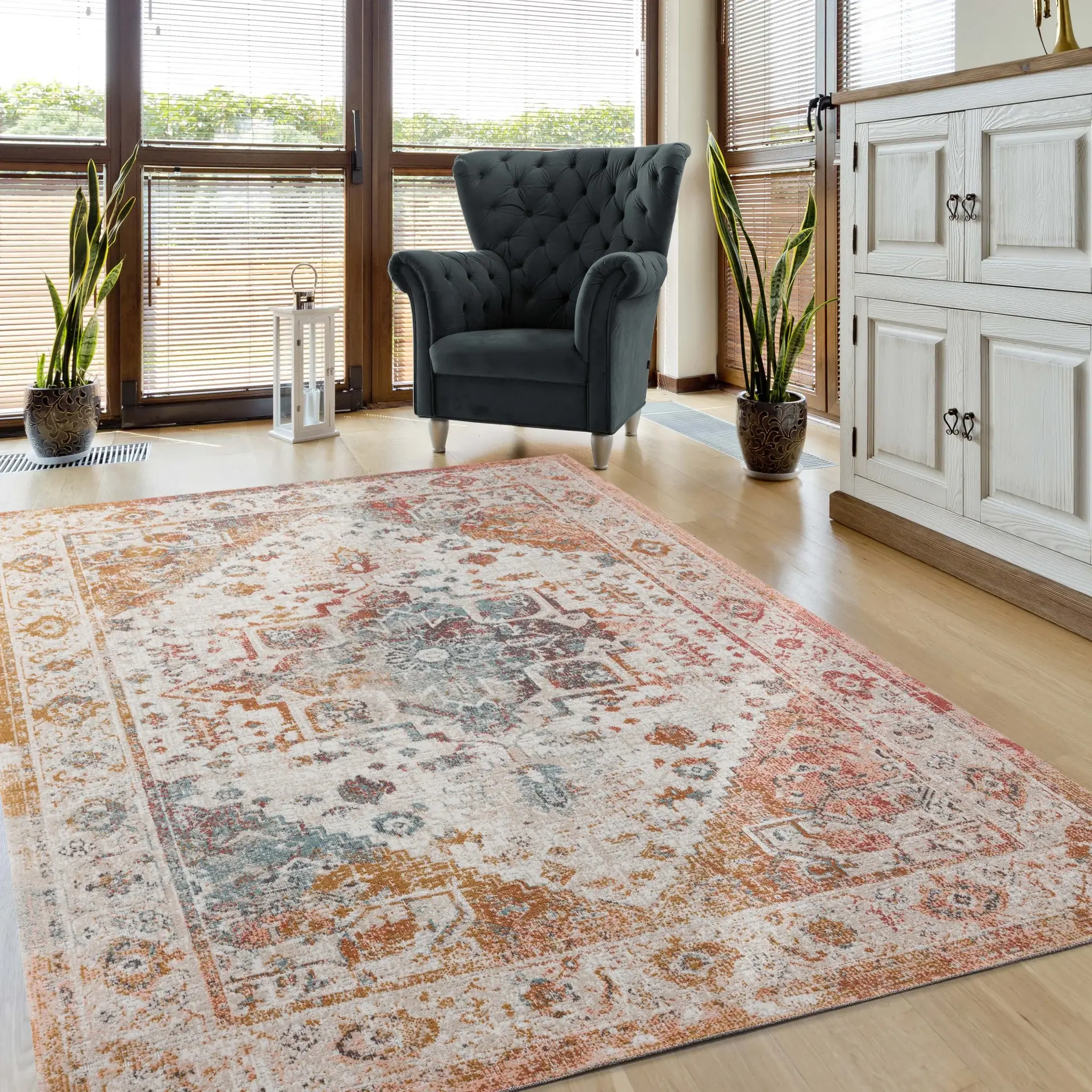 5' X 8' Beige Abstract Stain Resistant Indoor Outdoor Area Rug - Image 7