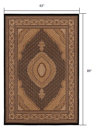 5' X 8' Beige and Black Medallion Power Loom Area Rug - Image 3