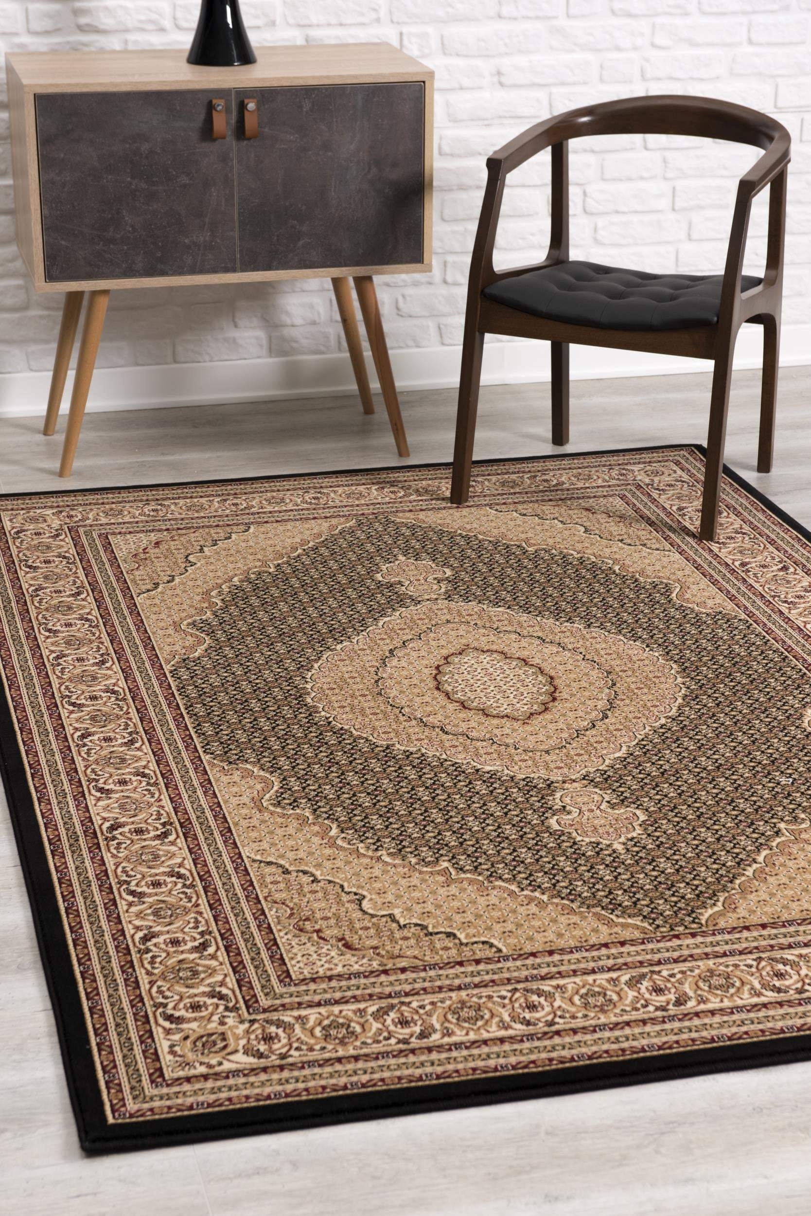 5' X 8' Beige and Black Medallion Power Loom Area Rug - Image 4