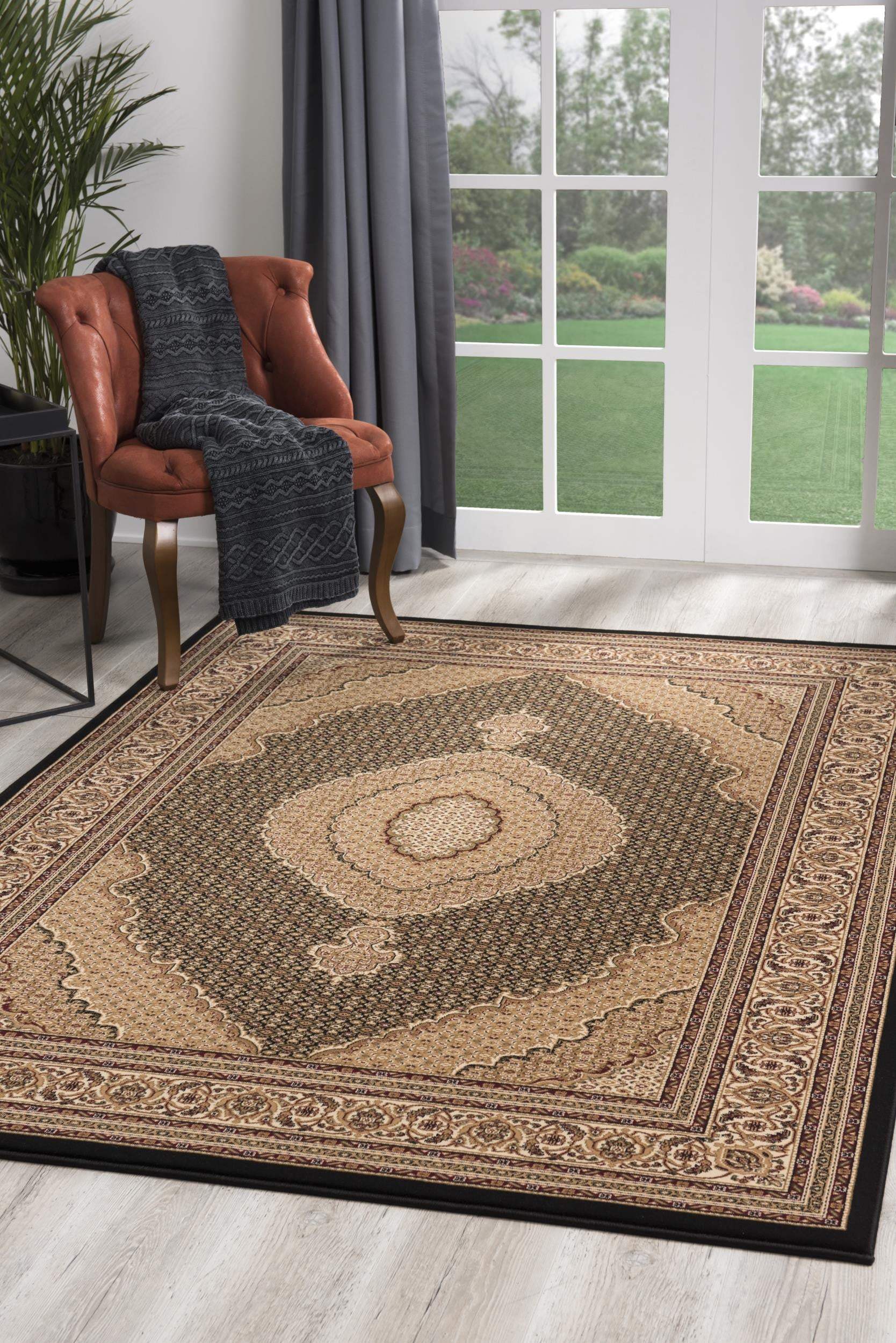 5' X 8' Beige and Black Medallion Power Loom Area Rug - Image 5