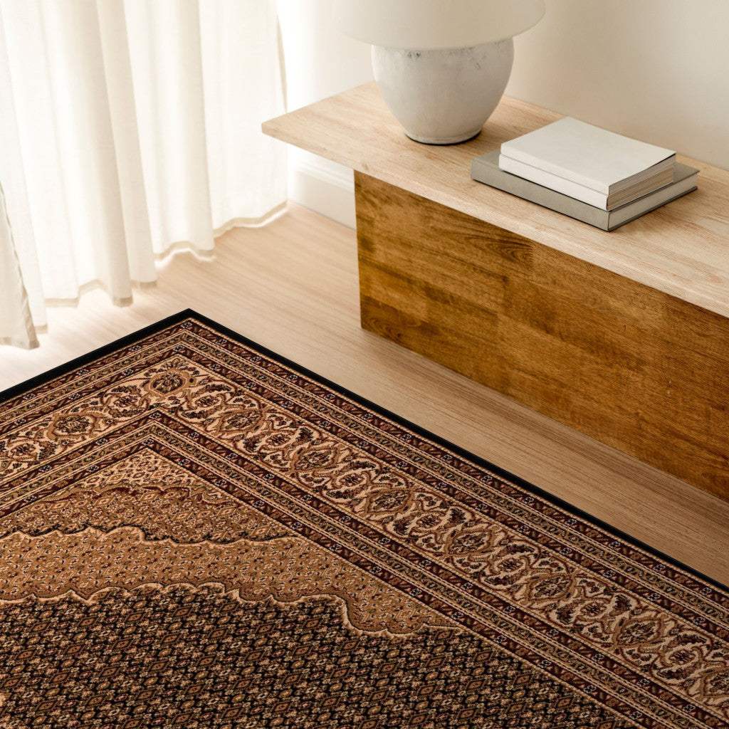 5' X 8' Beige and Black Medallion Power Loom Area Rug - Image 6