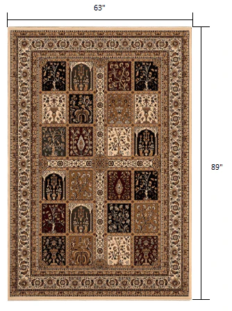 5' X 8' Beige and Black Oriental Power Loom Area Rug - Image 3