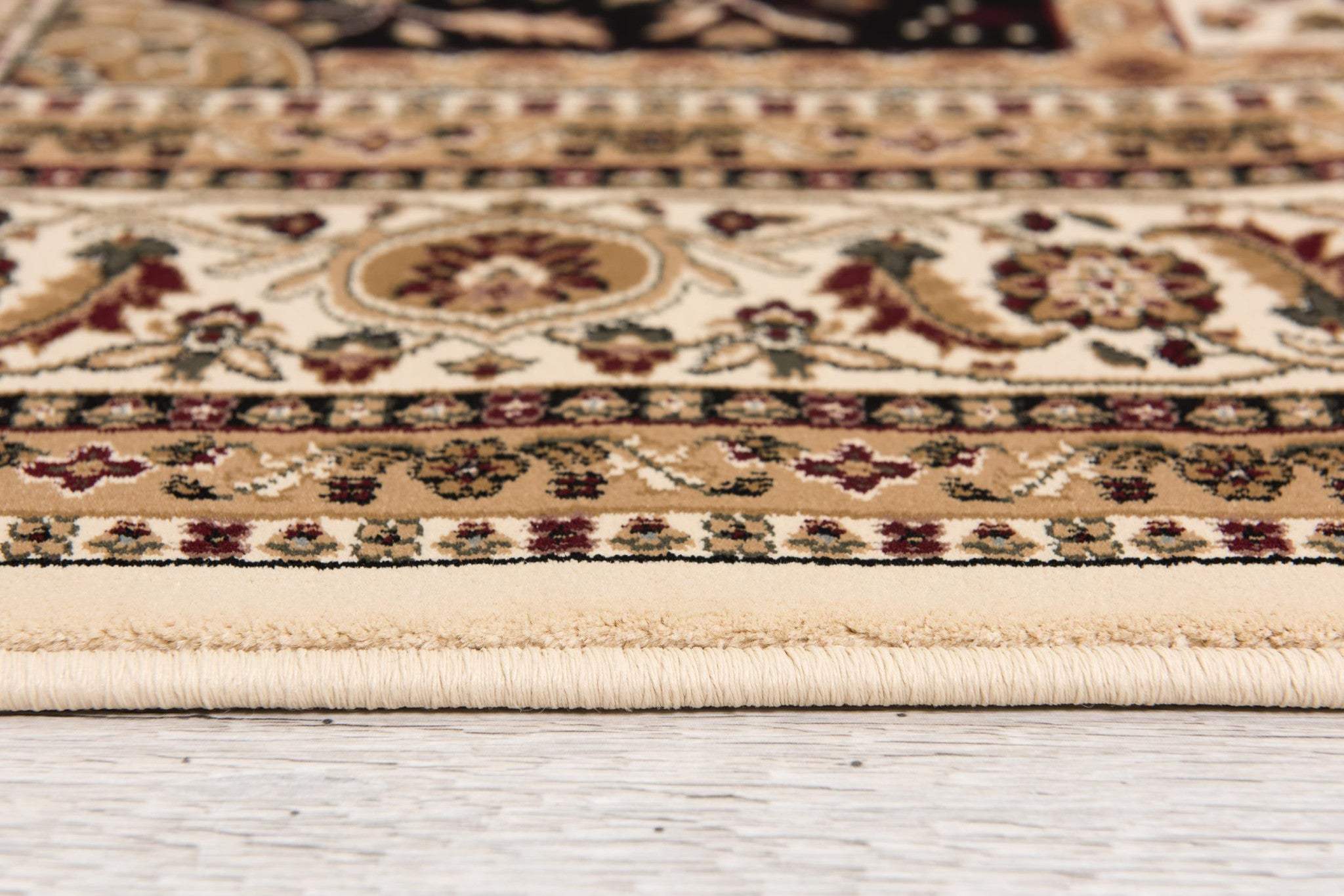 5' X 8' Beige and Black Oriental Power Loom Area Rug - Image 4