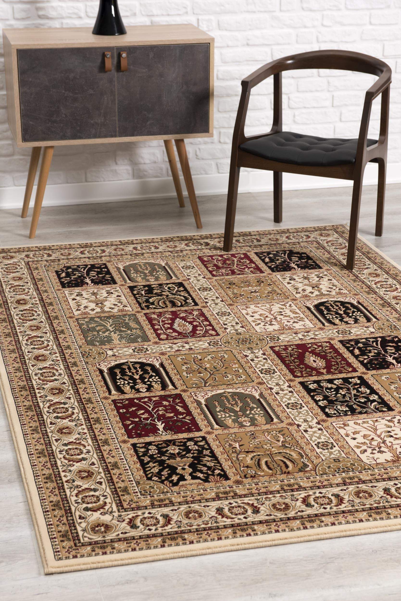 5' X 8' Beige and Black Oriental Power Loom Area Rug - Image 6