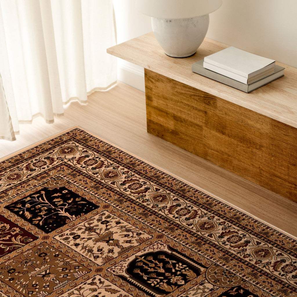 5' X 8' Beige and Black Oriental Power Loom Area Rug - Image 7