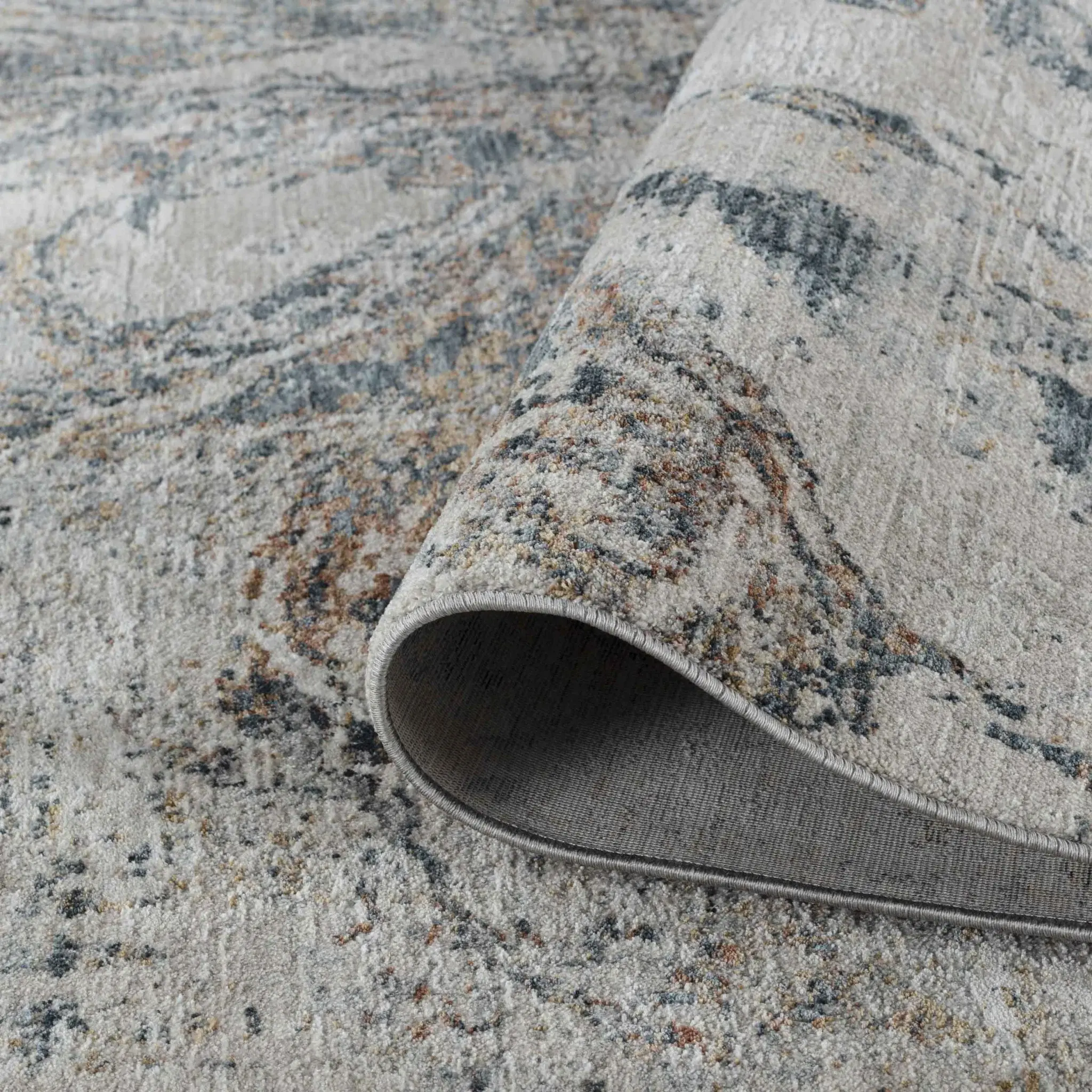 5' X 8' Beige and Blue Abstract Power Loom Area Rug - Image 4