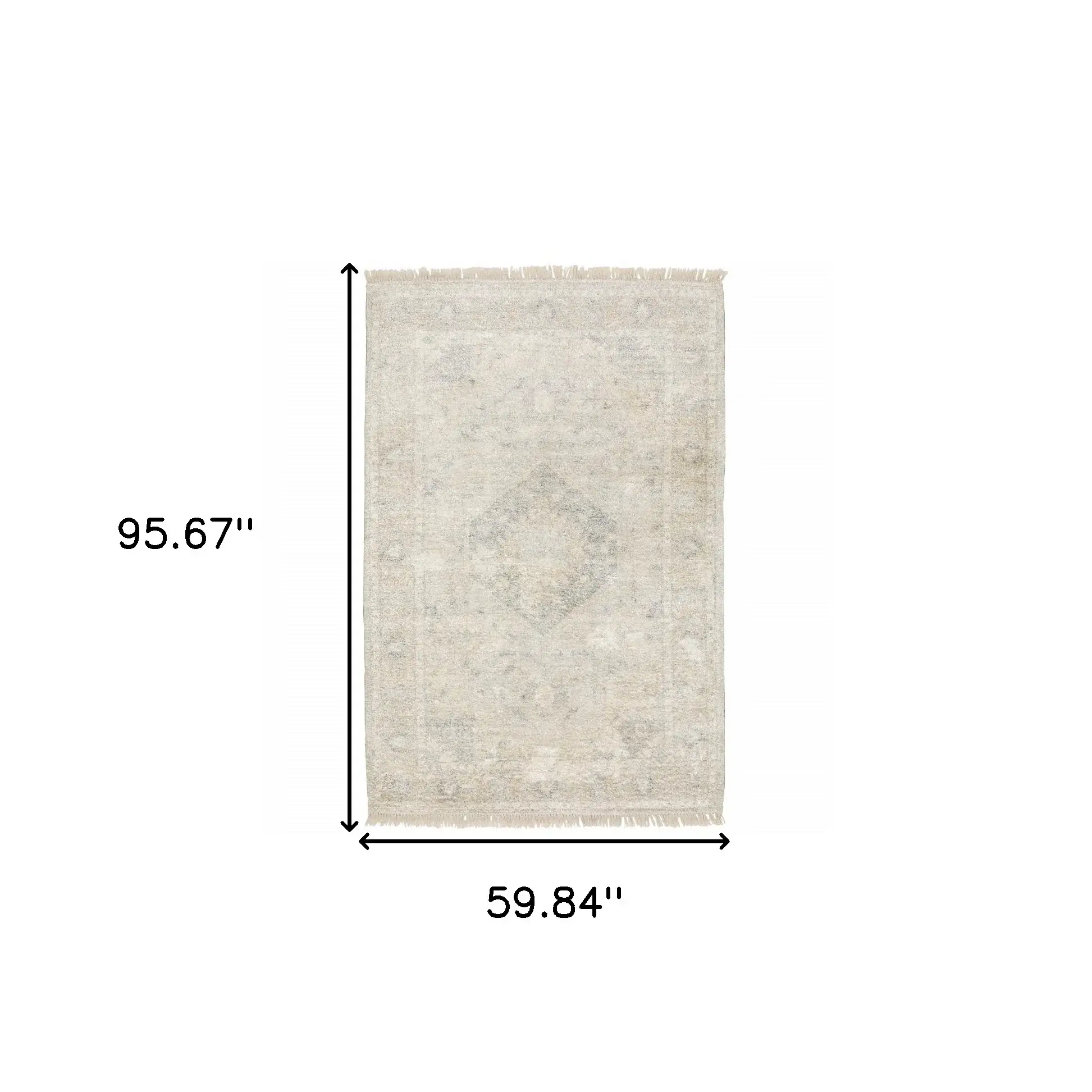 5' X 8' Beige And Grey Oriental Hand Loomed Stain Resistant Area Rug With Fringe - Image 3